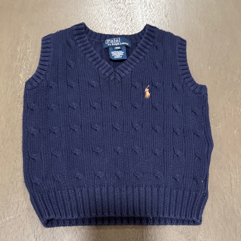 Polo Ralph Lauren Toddler Navy Knit Vest with Colored Polo Icon size 18M